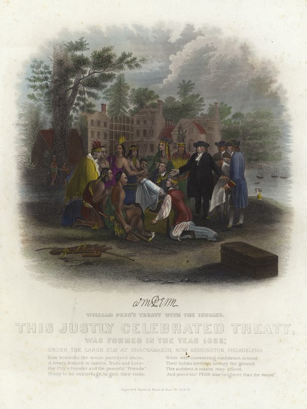 William Penns smlouva s Indiány (barevné rytí) od American School