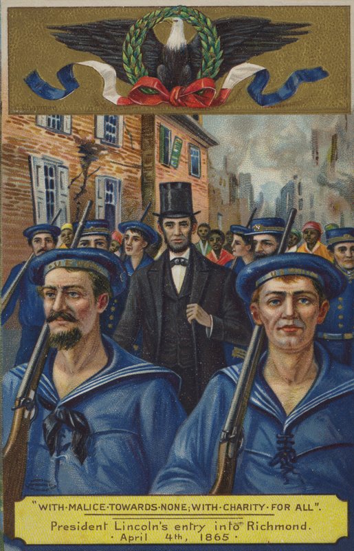 Se zlobou vůči nikomu; s charitou pro všechny. Vjezd prezidenta Lincolna do Richmondu, 4. dubna 1865 od American School