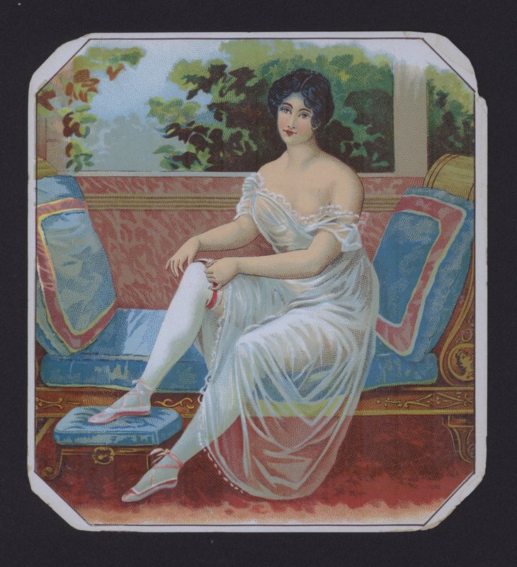Žena v negližé, štítek doutníku (chromolitho) od American School