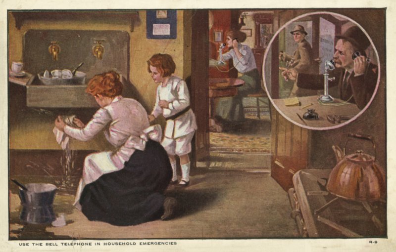 Žena telefonující instalatérovi (barva litho) od American School