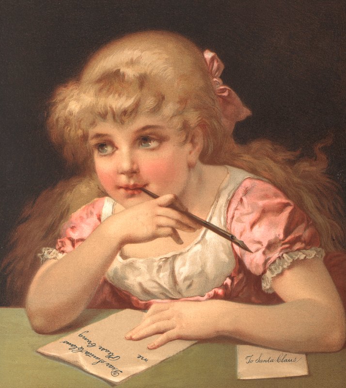 Mladá dívka píše dopis Santa Clausovi od American School