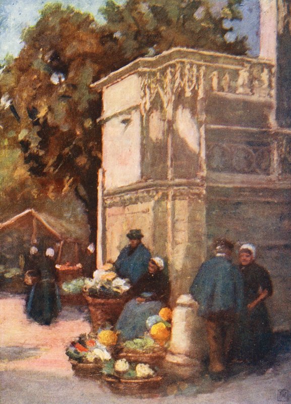 Fontána Ludvíka XII., Blois (barevná litografie) od Amy B. Atkinson