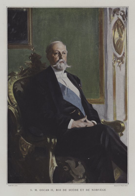 Oscar II, král Švédska a Norska (barevné lito) od Anders Leonard (after) Zorn
