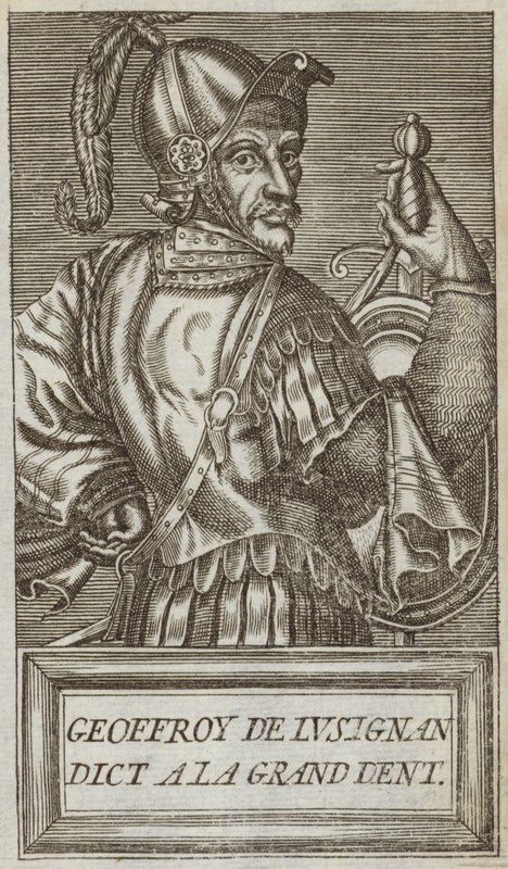 Geoffrey z Lusignanu, hrabě z Jaffy a Ascalonu, lord z Vouvant a Mervent z Montcontour a Soubise, ilustrace z „Portréty a životy slavných mužů“, 1584 od Andre Thevet