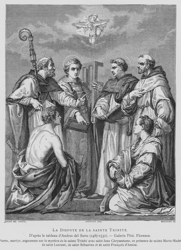 Disputace o Trojici (litho) od Andrea del (after) Sarto