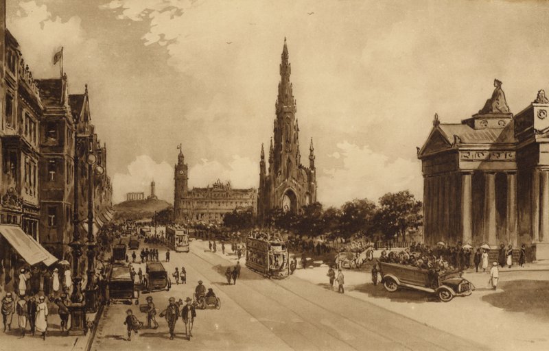 Edinburgh: Princes Street z Mound (litho) od Andrew Allan
