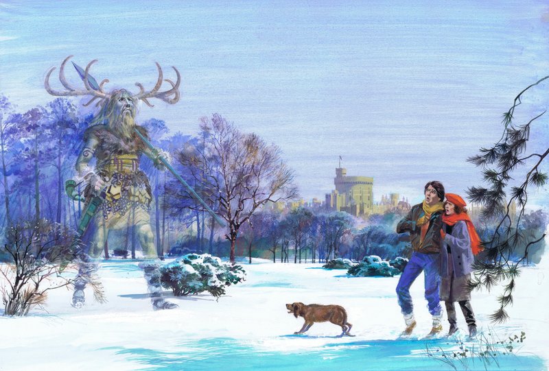 Lovec Herne ve Windsorském parku (kvaš na papíře) od Andrew Howat