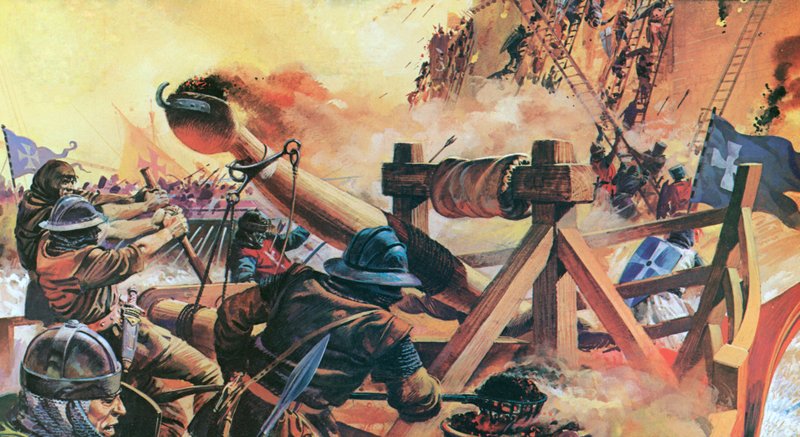 Křesťané obléhající Konstantinopol v roce 1203 (barevná litografie) od Andrew Howat