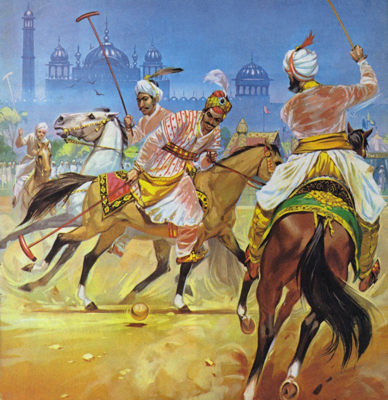Mogulský císař hrající pólo (barevná litografie) od Angus McBride