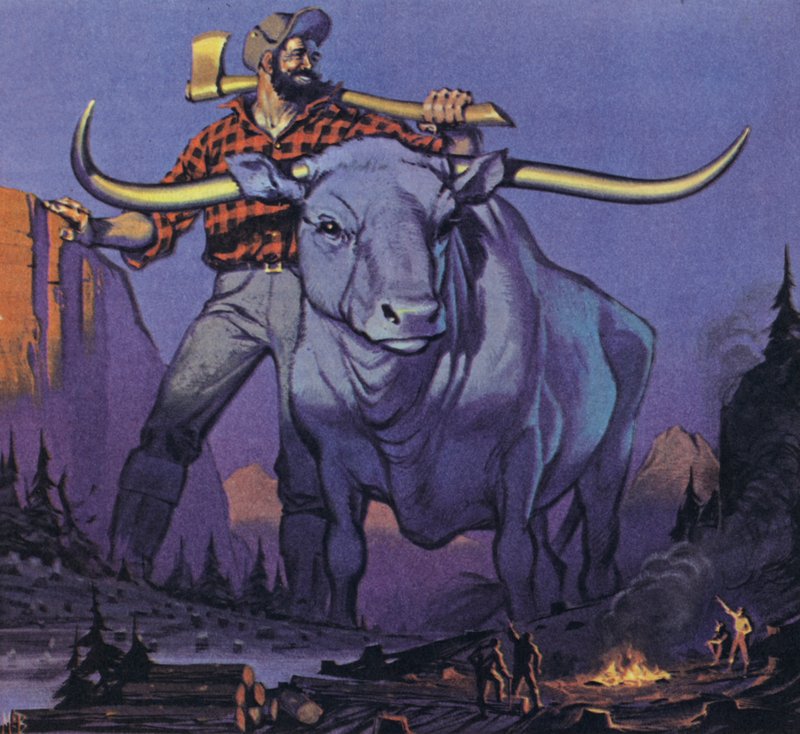 Paul Bunyan a Babe (barevná litografie) od Angus McBride