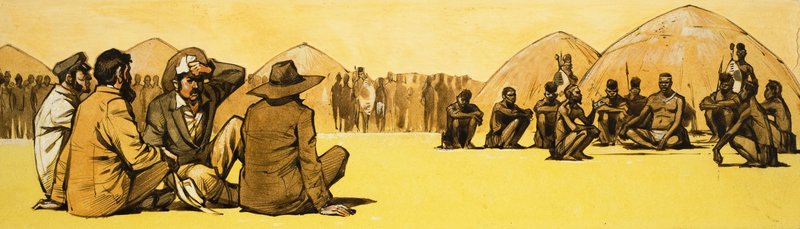 Průkopníci vyjednávají s kmenovými náčelníky v Africe od Angus McBride