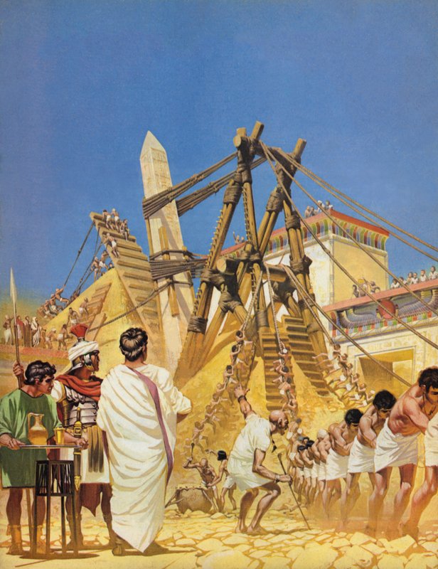 Zvedání Kleopatřiny jehly v Egyptě (barevná litografie) od Angus McBride