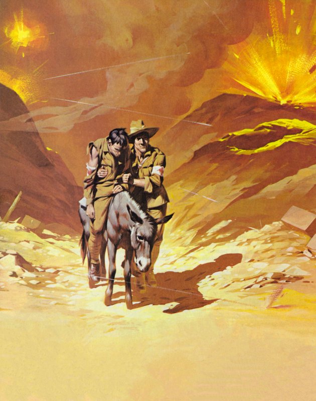 Muž s oslem, John Simpson (barevná litografie) od Angus McBride