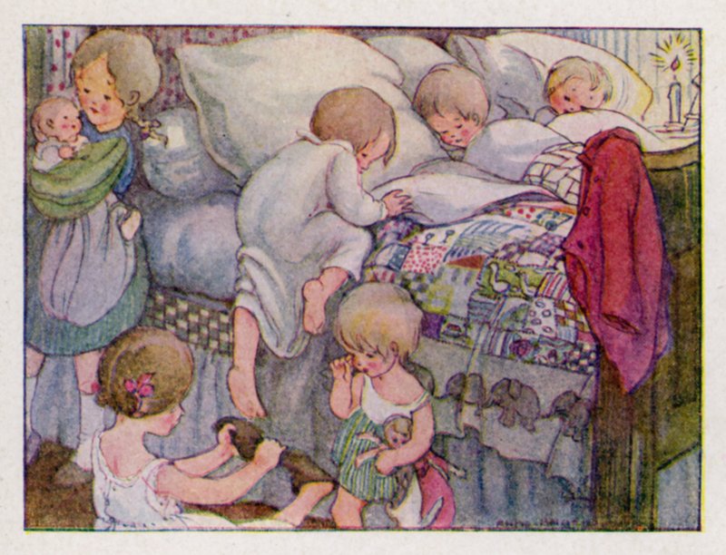 Říkanka: Wee Willie Winkie běží přes město (barevné lito) od Anne (after) Anderson