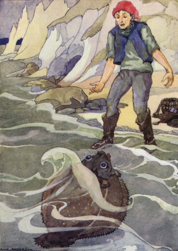 Rybář a jeho žena, pohádka bratří Grimmů (barevné lito) od Anne (after) Anderson