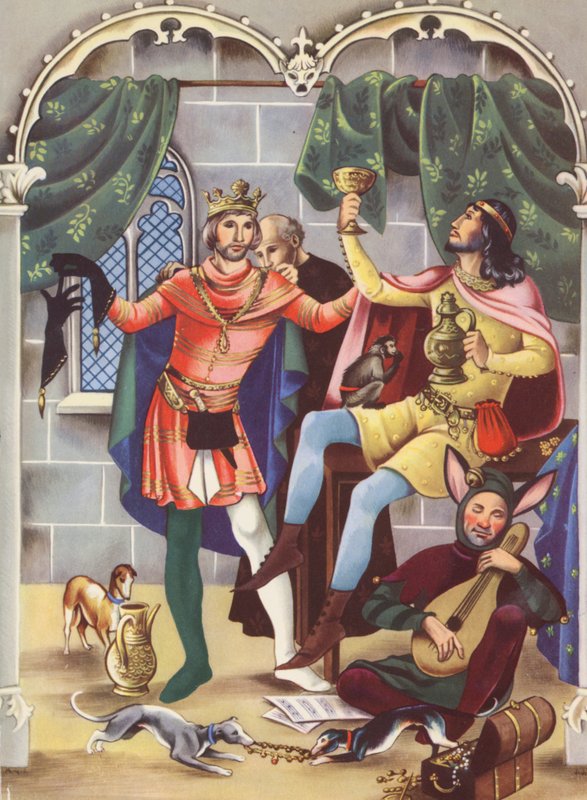 Eduard II. a Piers Gaveston (barevná litografie) od Anne & Johnstone Janet (1928 79) Johnstone