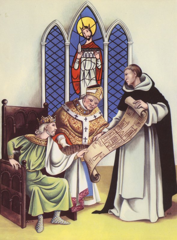 Jindřich III. plánuje Westminsterské opatství (barevná litografie) od Anne & Johnstone Janet (1928 79) Johnstone