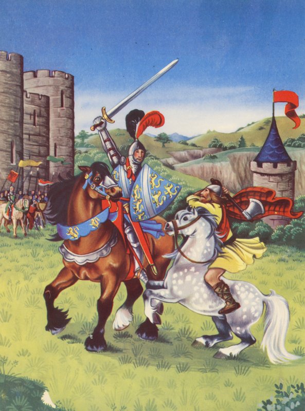 Robert Bruce a Henry de Bohun (barevná litografie) od Anne & Johnstone Janet (1928 79) Johnstone