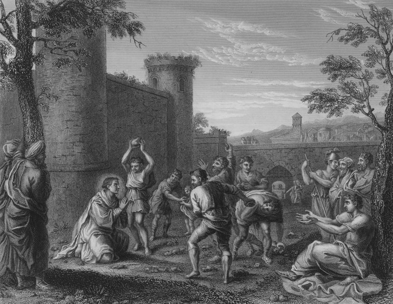 Ukamenování svatého Štěpána (rytina) od Annibale (after) Carracci