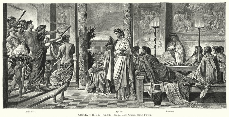 Banket Agathonu, starověké Řecko, podle Platóna (litho) od Anselm Feuerbach