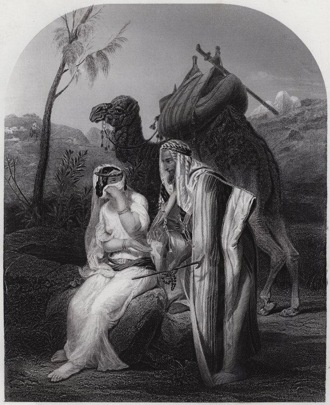 Rebeka přijímá Izákovy dárky (rytina) od Antoine Charles Horace Vernet