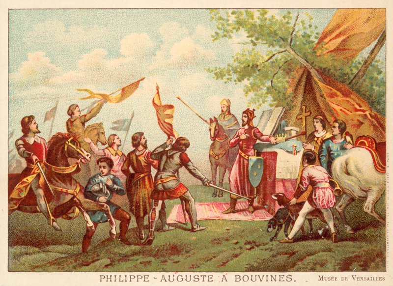 Philip Augustus z Francie v Bouvines, 1214 (chromolitho) od Antoine Charles Horace Vernet