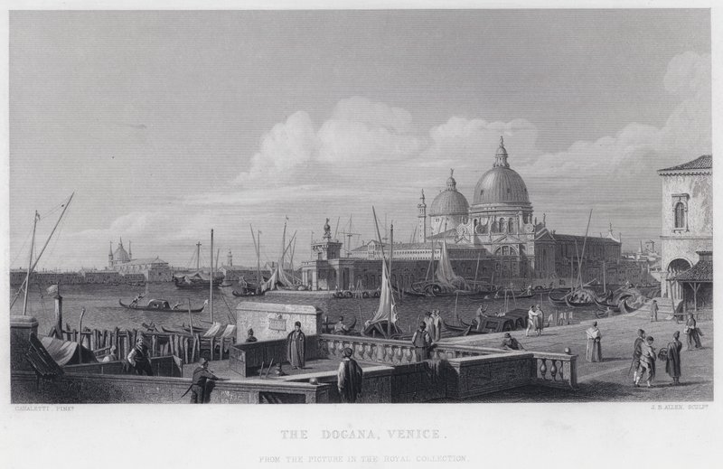 Dogana, Benátky (rytina) od Antonio (after) Canaletto