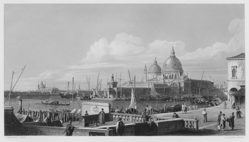 Dogana, Benátky, z obrázku v královské sbírce (rytina) od Antonio (after) Canaletto