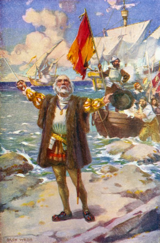 Přistání Kolumba (barevné lito) od Archibald Bertram (after) Webb
