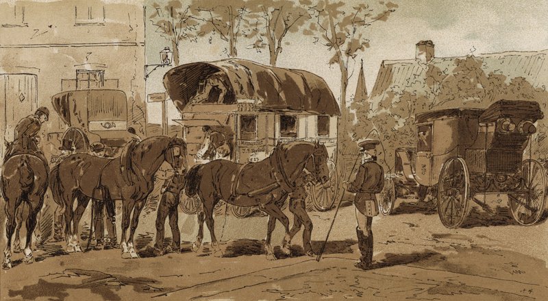 Poštovní autokar, kočár královské holandské kurýrní služby a přepravy, Nizozemsko, 19. století od Armand Jean Heins