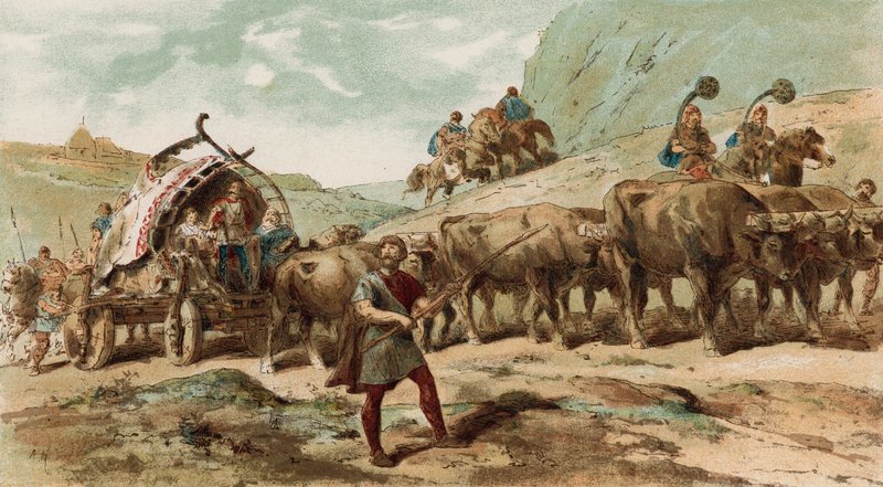 Vůz tažený voly a doprovod kmene Nervii ze severní Galie od Armand Jean Heins