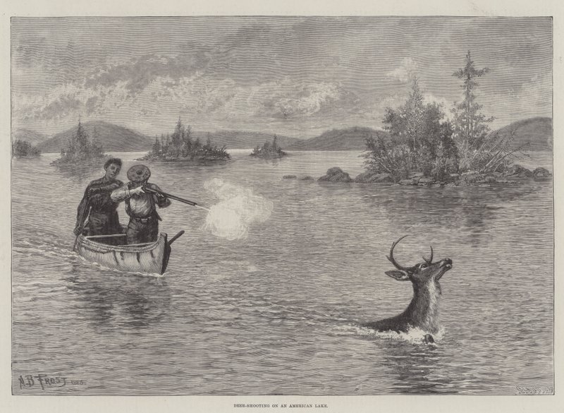 Střelba jelenů na americkém jezeře od Arthur Burdett Frost