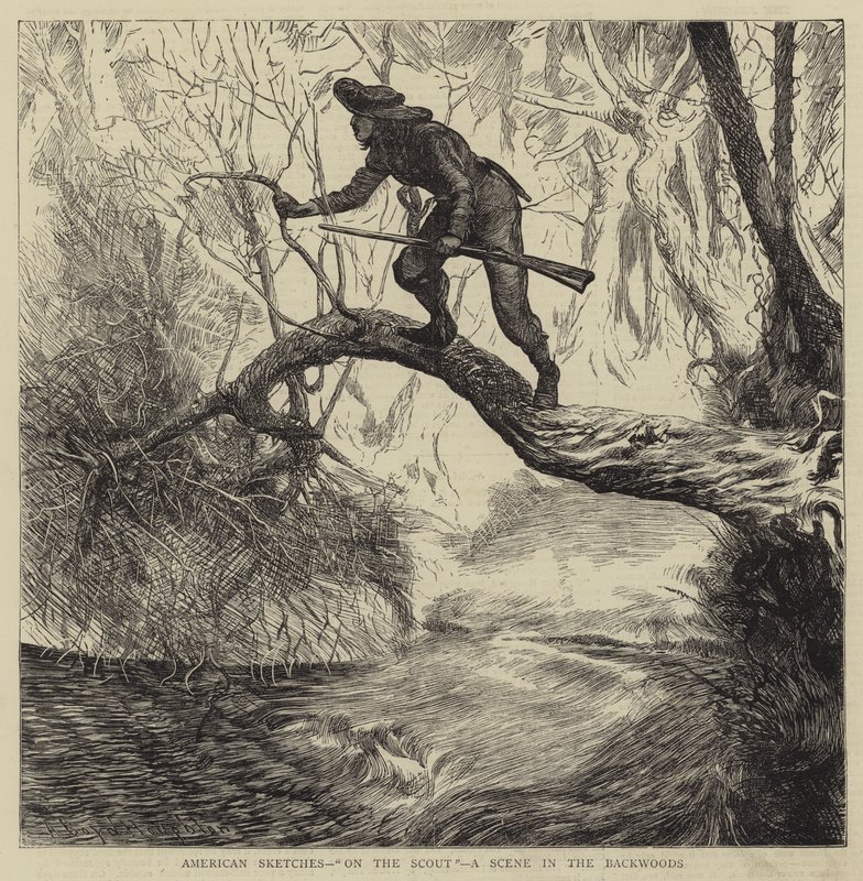 American Sketches, On the Scout, Scéna in the Backwoods od Arthur Boyd Houghton