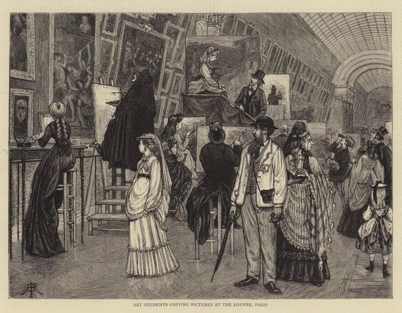 Studenti umění kopírující obrázky v pařížském Louvru od Arthur Boyd Houghton