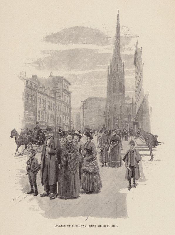 Pohled na Broadway, poblíž kostela Grace (rytina) od Arthur Burdett Frost
