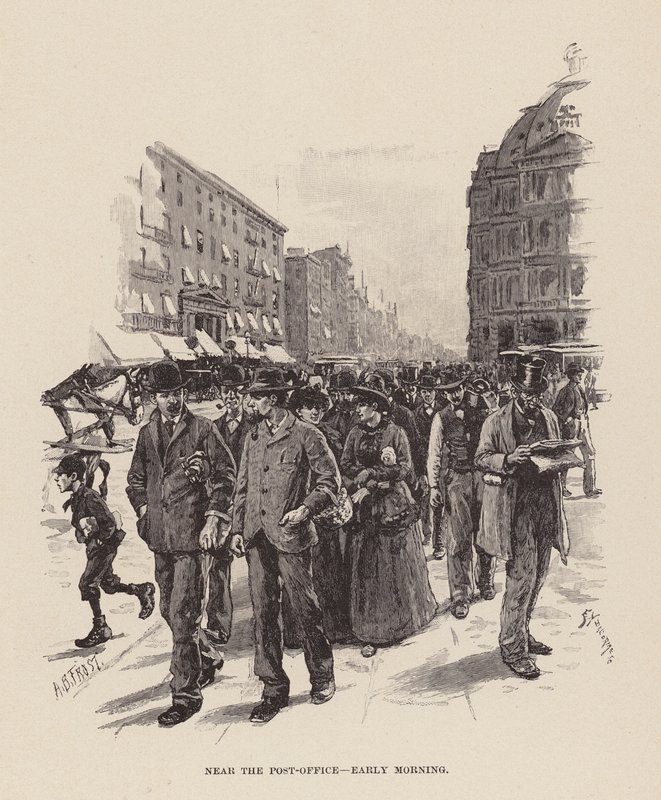 Blízko pošty, časné ráno (rytina) od Arthur Burdett Frost