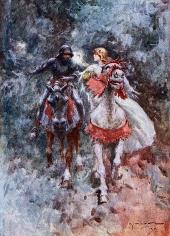 Rytíř a Lorelei (barva lito) od Arthur C. (after) Michael