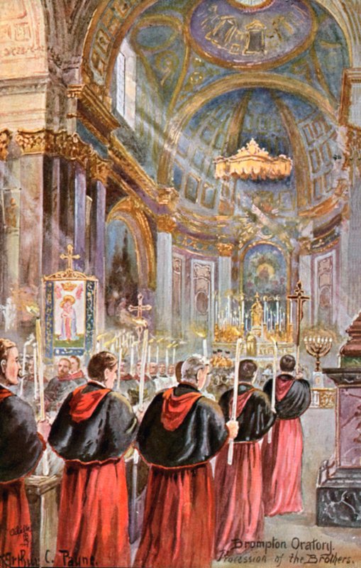 Průvod v Brompton Oratory, Londýn (barevné lito) od Arthur Charles (after) Payne