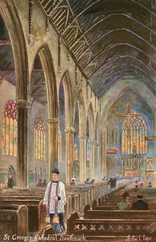 Katedrála svatého Jiří, Southwark, Londýn (barevné lito) od Arthur Charles (after) Payne
