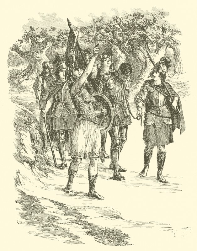 Dobrodružství sira Artegalla, královny Amazonek (rytina) od Arthur George Walker