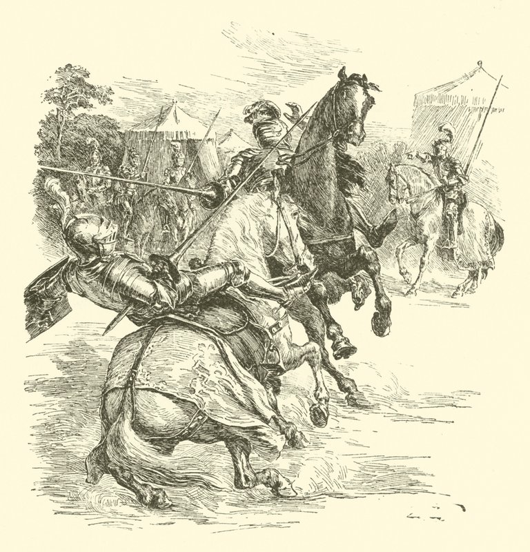 The Legend Of Britomart, The Tournament (rytina) od Arthur George Walker