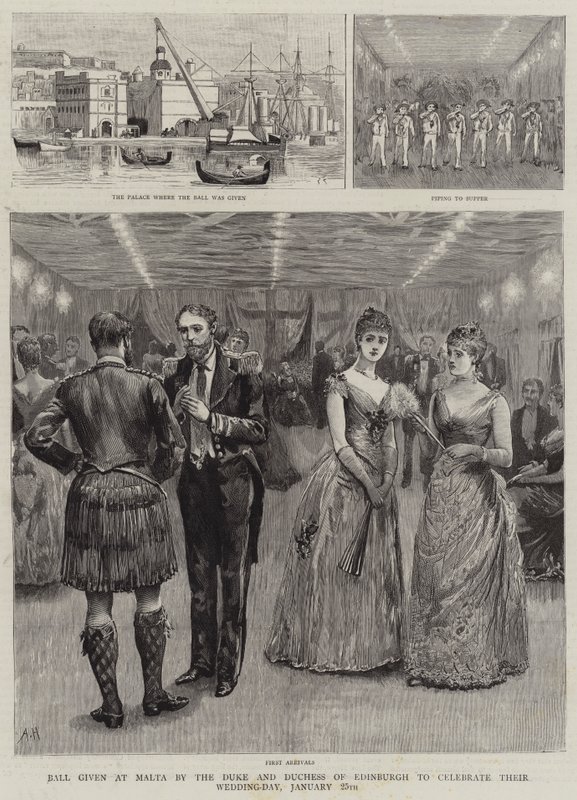 Ples pořádaný na Maltě vévodou a vévodkyní z Edinburghu na oslavu jejich svatebního dne, 25. ledna od Arthur Hopkins