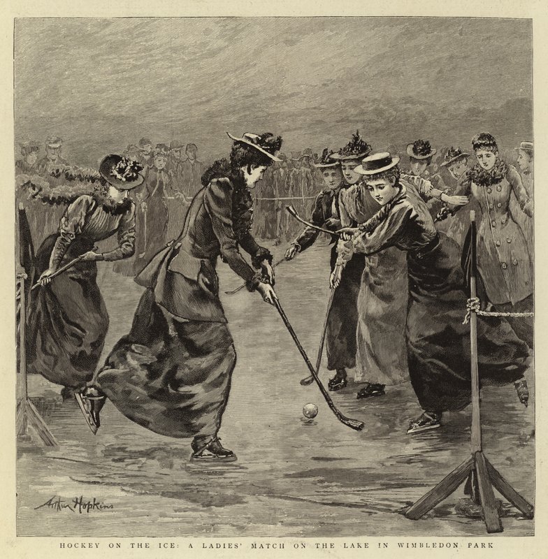 Hockey on the Ice, dámský zápas na jezeře ve Wimbledon Parku od Arthur Hopkins