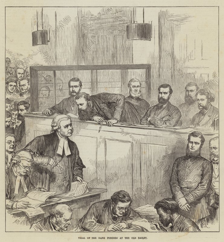 Soud s bankovními padělateli v Old Bailey od Arthur Hopkins