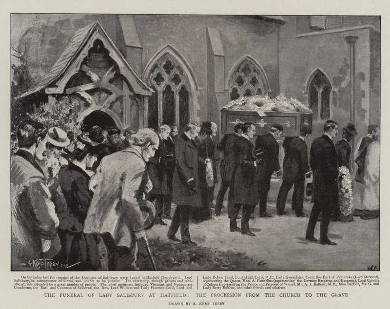 Pohřeb Lady Salisbury v Hatfieldu, Průvod z kostela do hrobu (litho) od Arthur Kemp Tebby