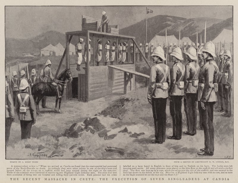 Nedávný masakr na Krétě, poprava sedmi vůdců ringleů v Candia od Arthur Kemp Tebby