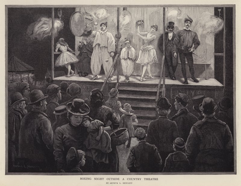 Boxerský večer před venkovským divadlem (litho) od Arthur L. Hewlett