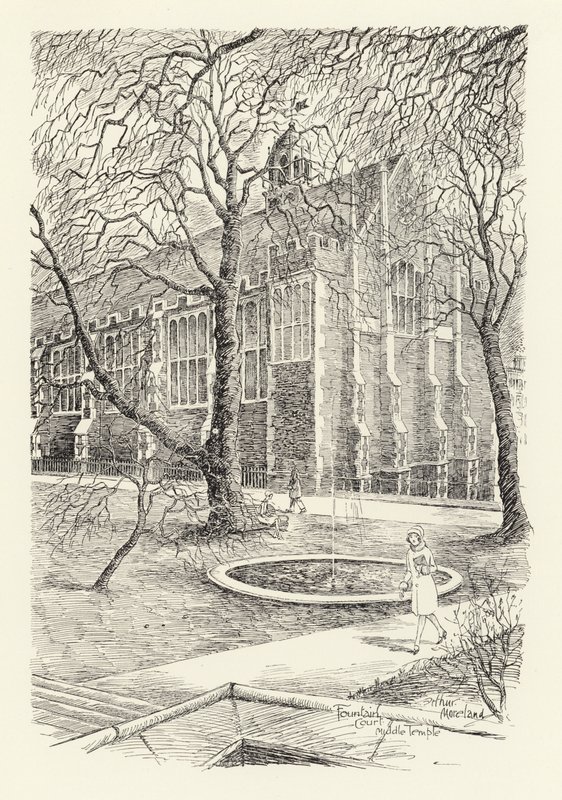 Fountain Court, Middle Temple (litografie) od Arthur Moreland