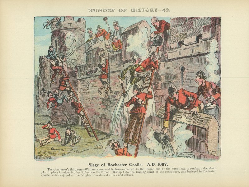 Obléhání hradu Rochester. 1087 n. l. (barevná litografie) od Arthur Moreland
