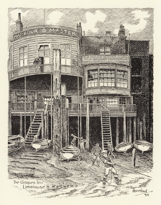 Hostinec The Grapes Inn, Limehouse (litografie) od Arthur Moreland